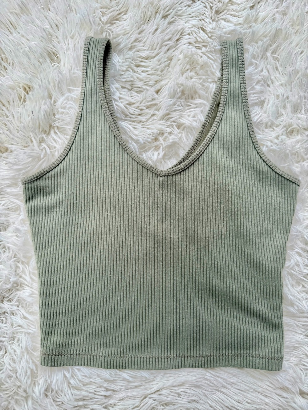 Hollister Ribbed V-Neck Crop Tank Green XS